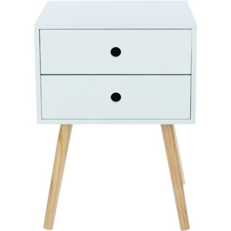 Options Scandia, 2 Drawer and Wood Legs Bedside Cabinet - MDF/Pine - 40 x 40 x 54 cm - White/Pine