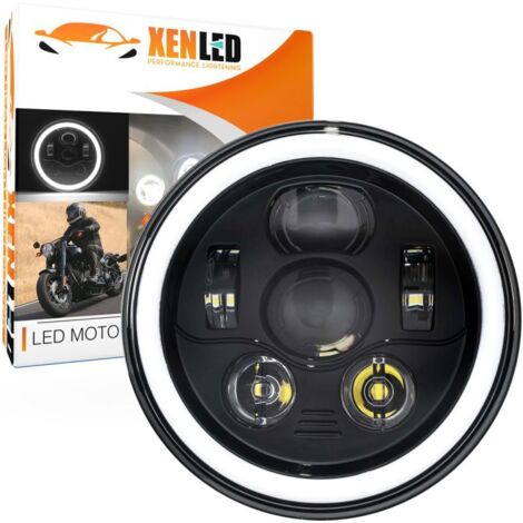 Optique Full LED Moto 1681B - 6 Lentilles - Rond 7" 40W 4300Lms 5500K - Noir - XENLED Phare moto