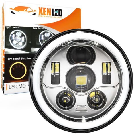 Optique Full LED Moto 1681S - 6 Lentilles - Rond 7" 40W 4300Lms 5500K - Chromé - XENLED Phare moto