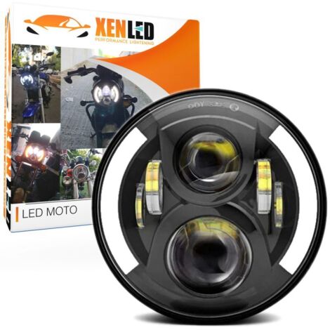 Optique Full LED Moto 6081B - Rond 7" 40W 4500Lms 5500K - Noir - XENLED Phare moto