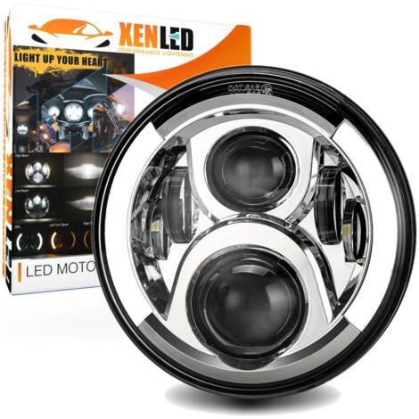 Optique Full LED Moto 6081S - Rond 7" 40W 4500Lms 5500K - Chromé - XENLED Phare moto