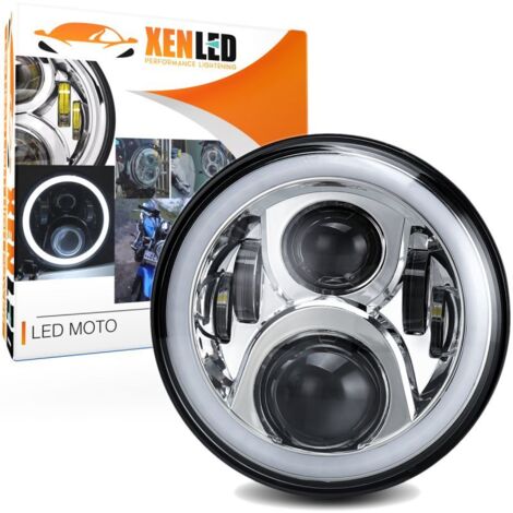 Optique Full LED Moto 7061S - Rond 7" 40W 4500Lms 5500K - Chromé - XENLED Phare moto