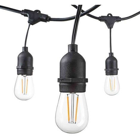 Optonica – Guirlande lumineuse extérieure 15 douilles E27 – Longueur 14,4m – IP65 pour usage extérieur – Aluminium et polycarbonate résistant