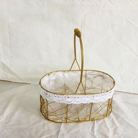 or artisanat paille métallisé fer forgé cadre fleur collecte panier avec poignée maison jardin décor fleur panier 2