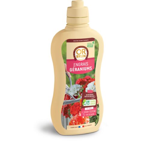 OR BRUN Engrais Géraniums - 1L - Fortifie Les Géraniums & La Floraison - Fabriqué En France - Utilisable En Agriculture Biologique OBRECLGERA1