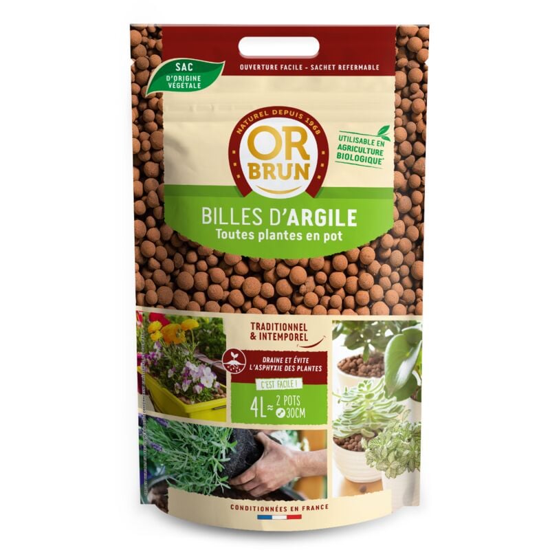 OBRPCDBILLES4 - Billes D'argile - Favorise le Drainage & L'Humidité - Or Brun