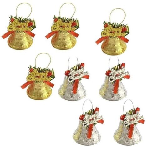 (or, )Cloche de Noël - Non spécifié - 8 mini cloches dorées et ées - Plastique - 5x4.5cm - Décoration festive