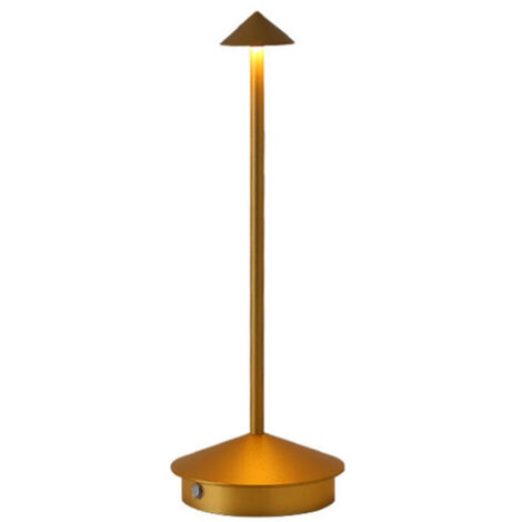 (Or) Lampe de table rechargeable portable, alimentée par batterie, éclairage à 3 tons, adaptée au bar de patio de restaurant de chambre à coucher