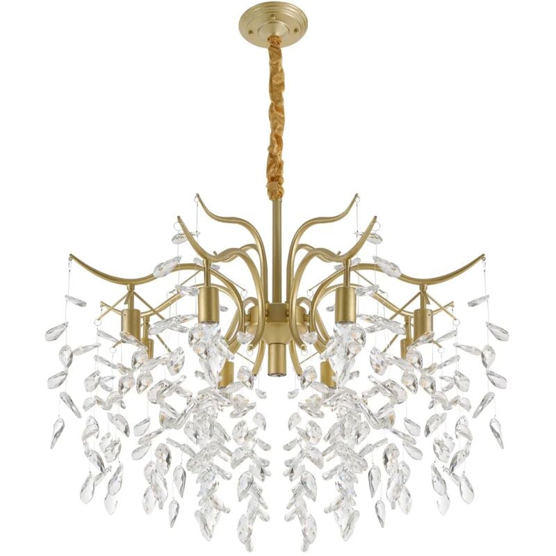 Gojoy - Or Luxueux Lustre à 8 branches en cristal Lustre Cristal Transparent Plafonnier Lampe à Suspension Verre Cristal Métal Classique pour Chambre