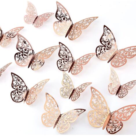 Or Rose 72pcs Autocollants Papillon 3d 3 Tailles Décalcomanies