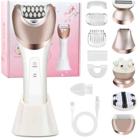 (Or rose)6 en 1 Epilateur Electrique Femme pour épilation Humide et Sèche avec épilateur, Rasoir, Exfoliant, Brosse de Nettoyage