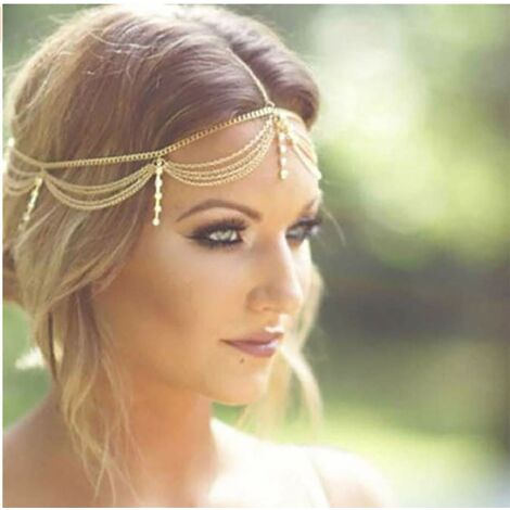 Or strass mariage mariée bal bohème Boho grec tête chaîne cheveux bijoux tête pièce Bollywood mariée glamour