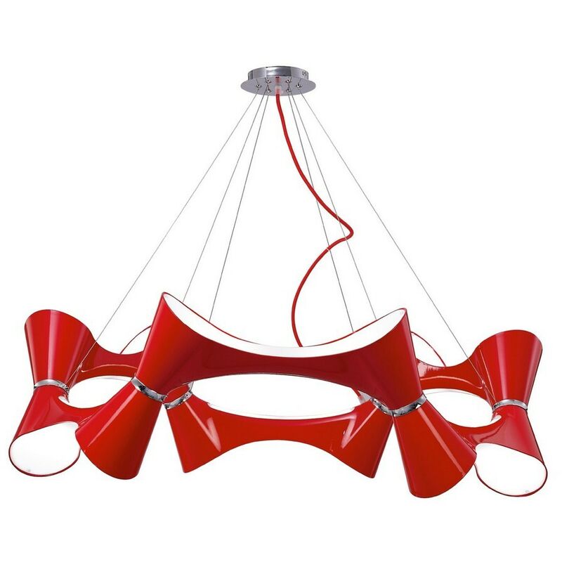 Inspired Lighting - Inspired Mantra - Ora - Deckenanhänger 12 Twisted Round Light E27, glänzend rot, weißes Acryl, poliertes Chrom