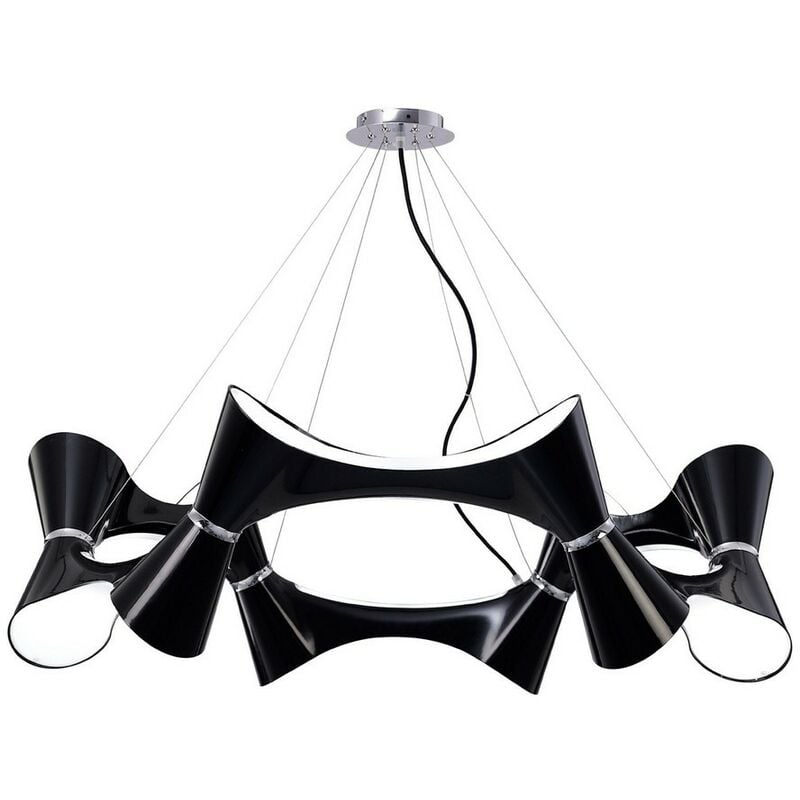 Inspired Mantra - Ora - Ceiling Pendant 12 Twisted Round Light E27, Gloss Black, White Acrylic, Polished Chrome