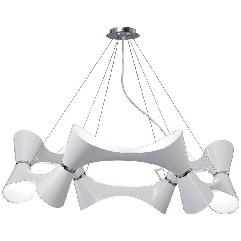 Inspired Mantra - Ora - Ceiling Pendant 12 Twisted Round Light E27, Gloss White, White Acrylic, Polished Chrome