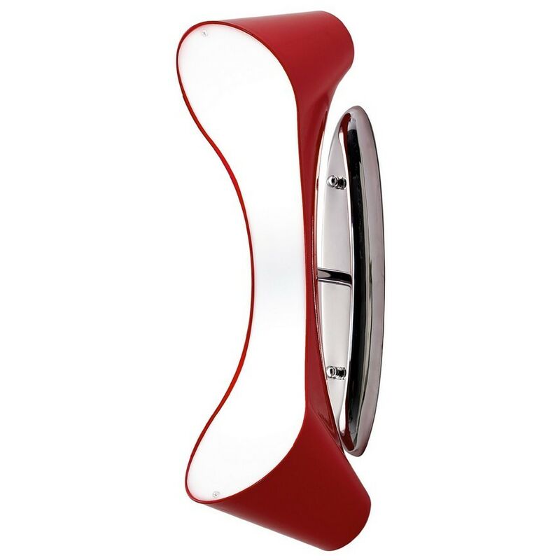 Inspired Mantra - Ora - Flush Wall Lamp 2 Light E27, Gloss Red, White Acrylic, Polished Chrome