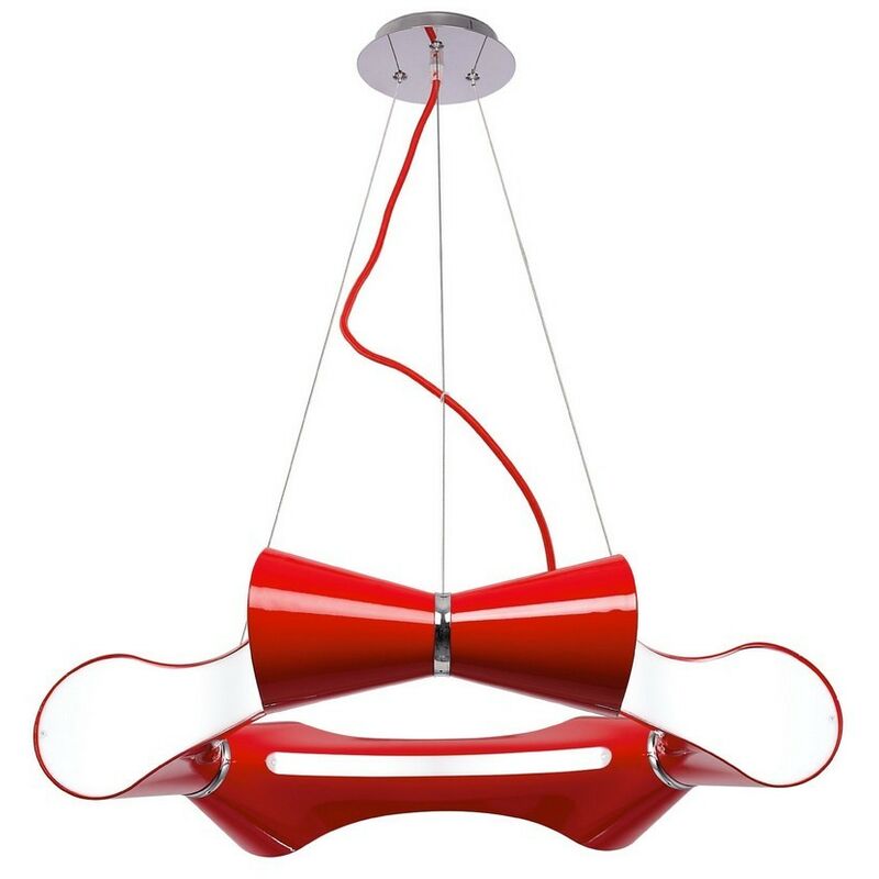 Inspired Mantra - Ora - Ceiling Pendant 6 Flat Round Light E27, Gloss Red, White Acrylic, Polished Chrome