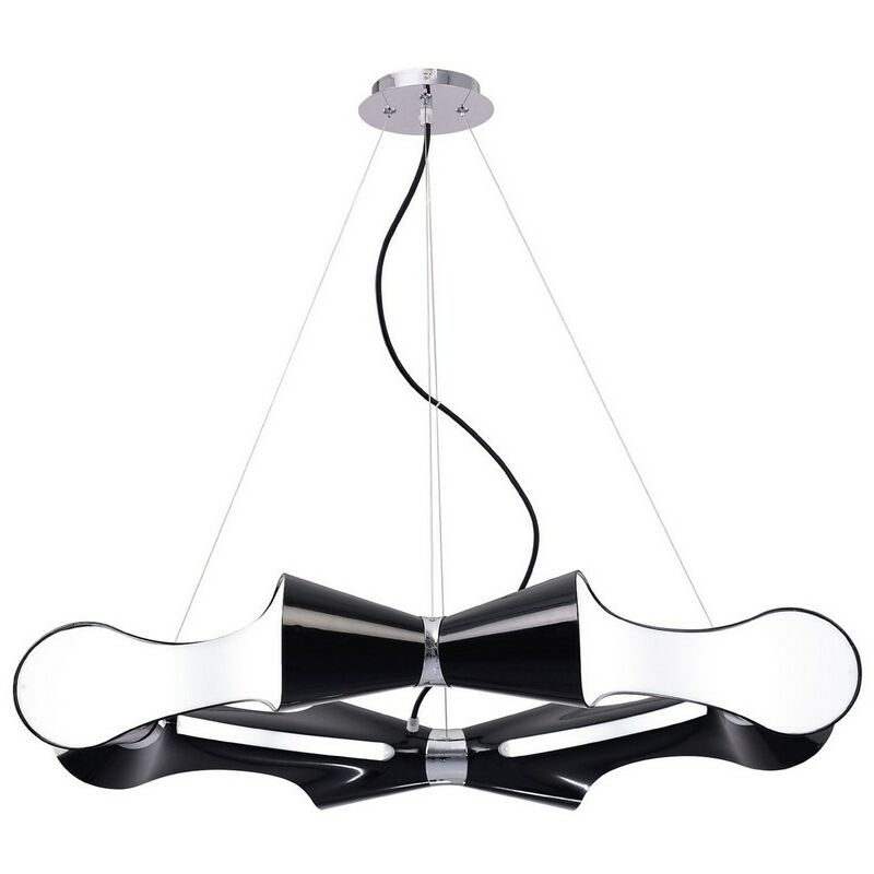 Inspired Mantra - Ora - Ceiling Pendant 8 Flat Round Light E27, Gloss Black, White Acrylic, Polished Chrome