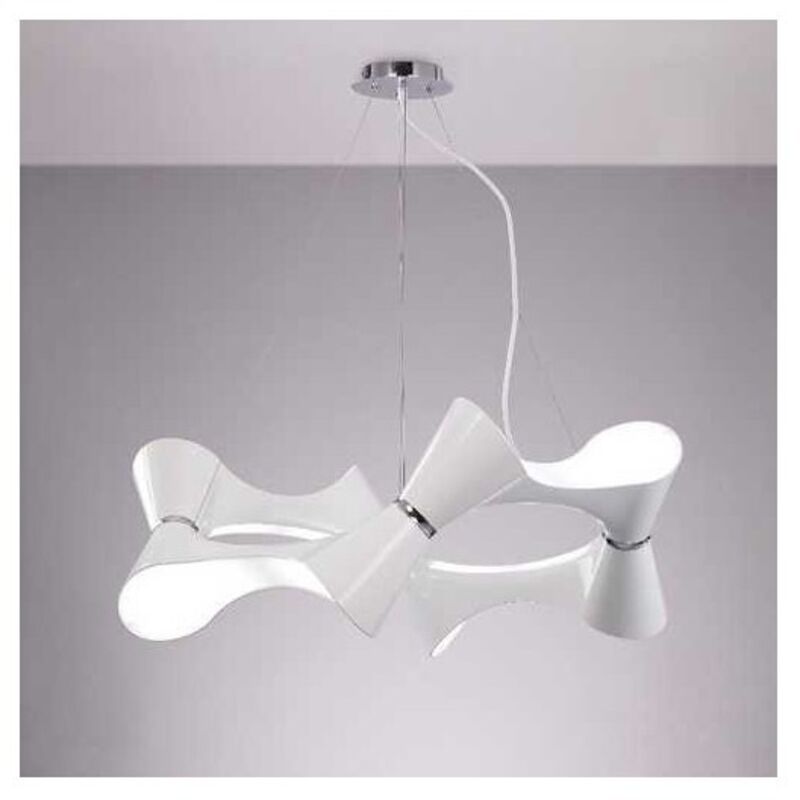 

Ora 8 Lámpara colgante redonda retorcida E27 bombillas, blanco brillante / blanco arílico / cromo pulido