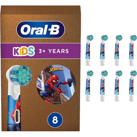 Oral-B Kids Spiderman 8er, Aufsteckbürste - weiß, Frustfreie Verpackung