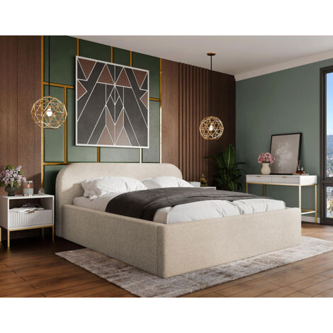 Orane - lit coffre - 140x200 cm - en tissu bouclette - beige