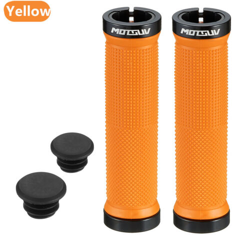 Orange avec étiquette Poignées de guidon, poignées de guidon verrouillables double face en alliage d'aluminium, poignées de guidon antidérapantes en caoutchouc pour vélo