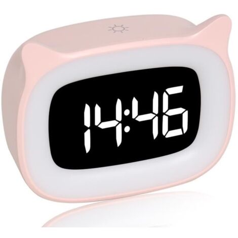 (orange, blanc, rose, noir)Réveil pour Enfants - Numérique avec Veilleuse, 18 Sonneries, Double Alarme, Modes Snooze