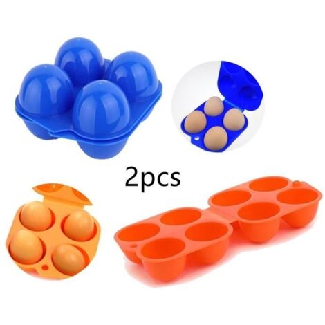 (Orange, bleu)Boîte à œufs - Portable - Lot de 2 - Plastique - 4 Compartiments - Étanche