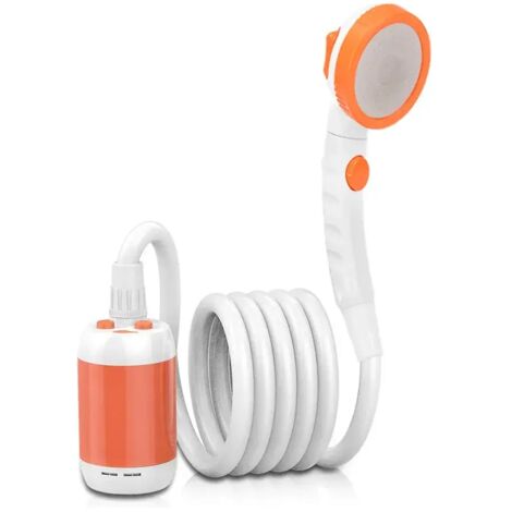 (Orange) Douche de camping portable électrique avec pompe, étanche IPX7 et batterie rechargeable 5000 mAh, idéale pour le camping et la randonnée.