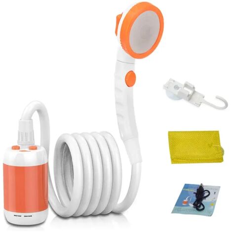 (Orange) Douche de camping portable électrique avec pompe, étanche IPX7 et batterie rechargeable de 5000 mAh