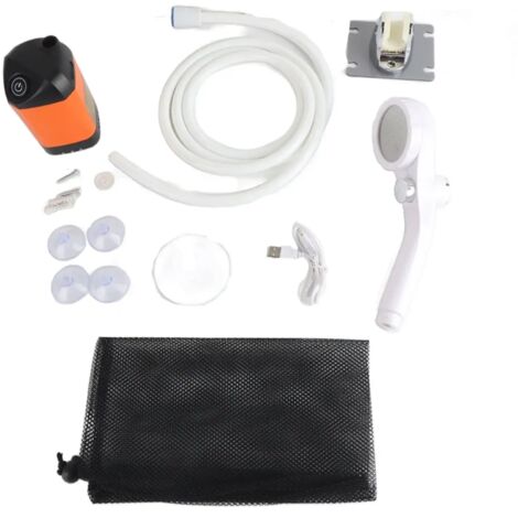 (Orange) Douche de camping portable électrique avec pompe, étanche IPX7, idéale pour le camping, la randonnée, les voyages, la plage et l'arrosage des animaux.
