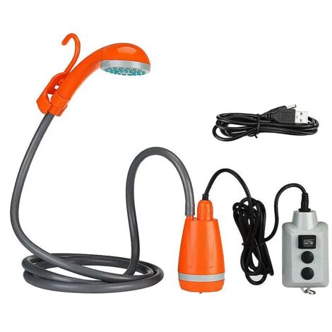 (Orange) Douche de camping portable, pompe de douche rechargeable, équipement de camping et de randonnée.