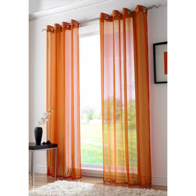 Orange Eyelet Ring Top Voile Curtain Panel 59x54'