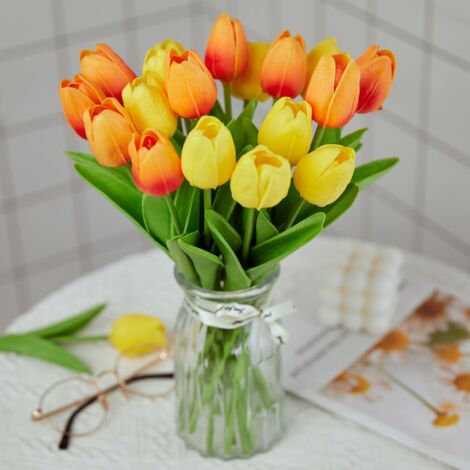 (Orange/Gelb) Set mit 20 künstlichen Tulpen in 2 Farben, Christ
