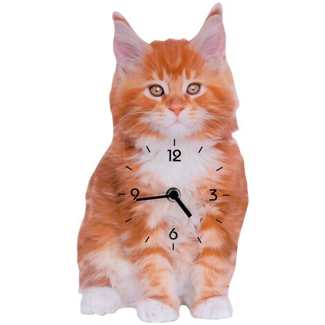 Orange Katze Holzuhr cm30x16x3