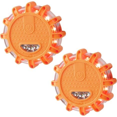 MEMKEY Orange LED Beacon, 2 Pack LED Beacon Emergency Warning Light, Emergency Light with Magnetic Base and 9 Flashing Modes for Car, Truck, Boat