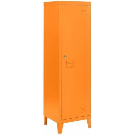 HOMMOO Orange Metal 2 Shelve Locker Cabinet, 1 Door Storage Cupboard for Home or Office