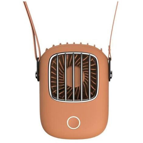 Orange Mini Pocket Fan Rechargeable with USB Port, Small, Portable, Quiet, Neckband Fan, Ideal for Sports and Leisure.