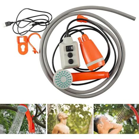 (Orange) Système de douche de camping portable avec pommeau de douche rechargeable et pompe, idéal pour les voyages, le camping et la randonnée.