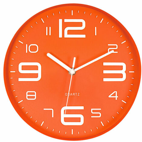 Orange Wall Clock Silent Modern Wall Pendulum Large 3D Numbers for Kid Girl Bedroom Kitchen Bathroom Living Room 30cm