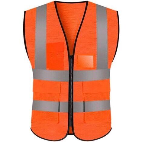 Orange XXXL Gilet de sécurité Filet avec Poches et Fermeture éclair, Net Gilet Haute visibilité Filet Veste réfléchissante pour Hommes Femmes Adultes, Hi viz Gilet avec zippé