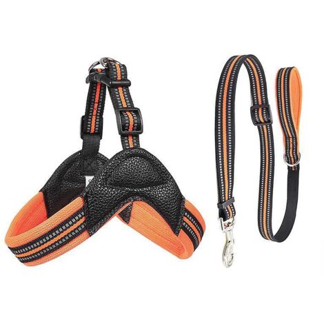 Orangefarbenes Gürtelset, Brustgeschirrset für Haustiere, reflektierende Hundekette, atmungsaktives Hundeseil
