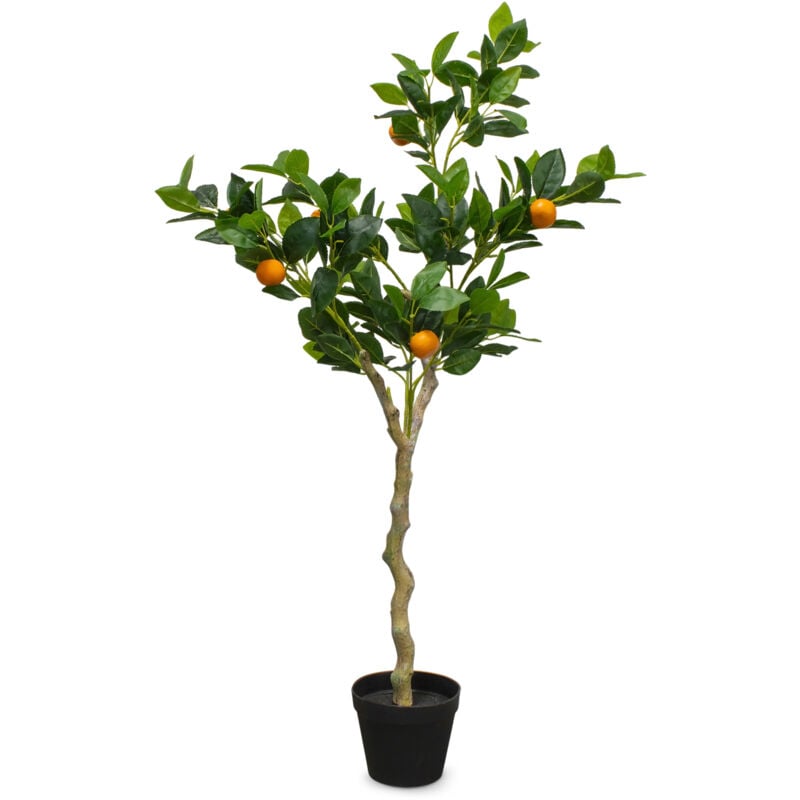 Spetebo - Oranger artificiel en pot noir - 118 x 40 cm - Arbre artificiel en pot de fleurs avec 10 oranges