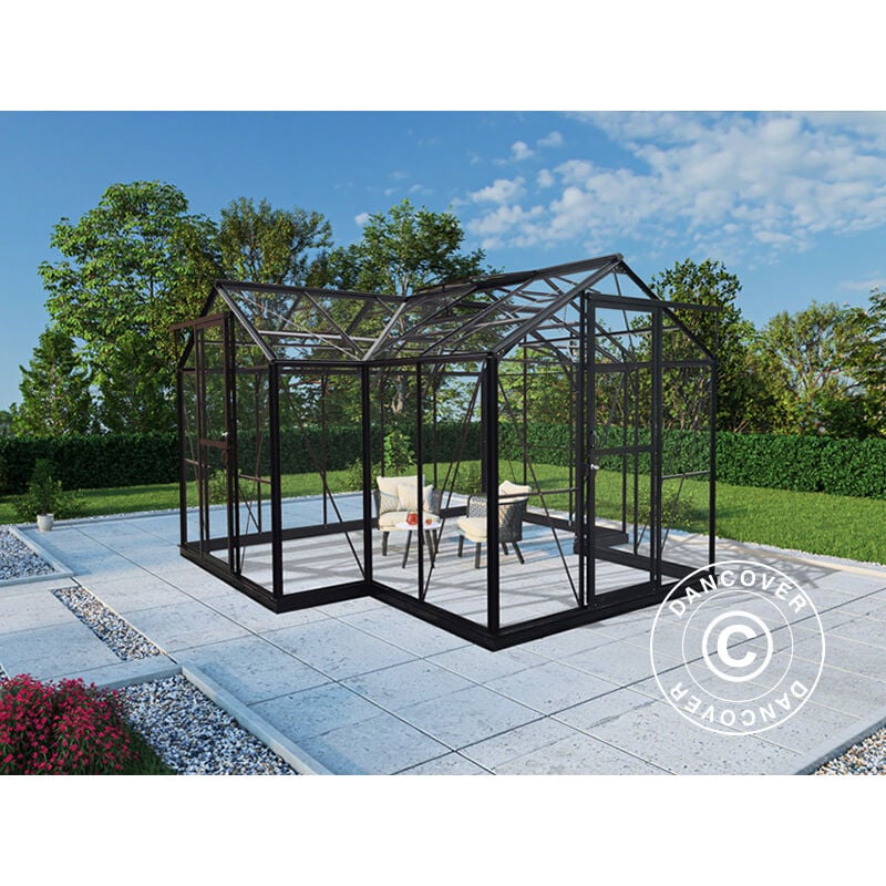 Orangery glass 11.5 m², 3.73x3.73x2.32 m w/base, Black - Black
