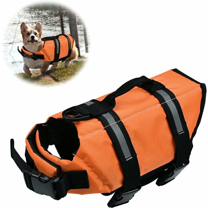 Csparkv - Orange,XL) Gilet de Sauvetage pour Chien, Gilet de Flottaison Réfléchissant pour Animal de Compagnie, Gilet Sauvetage Chien avec Poignée,