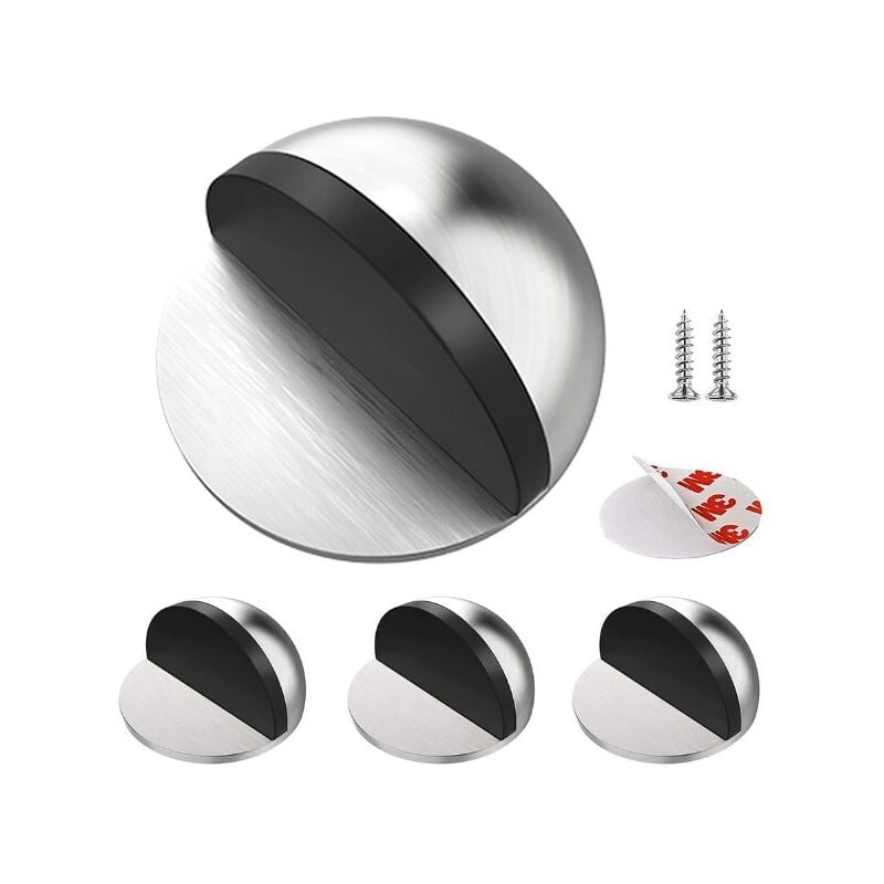 (argent)Arrêts de Portes, [Lot de 4] Arrêts et Butées de Porte en Acier Inoxydable Stop-Porte Adhésif au Sol et Parquet, Butoirs de Porte Protection
