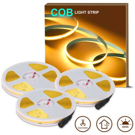 Oraymin Lot de 3 Ruban LED COB 24V 2m Blanc Chaud 3000K - Dimmable, Flexible, Largeur 8mm - Éclairage Intérieur Haute Qualité pour Maison et Déco - Bande LED uniquement
