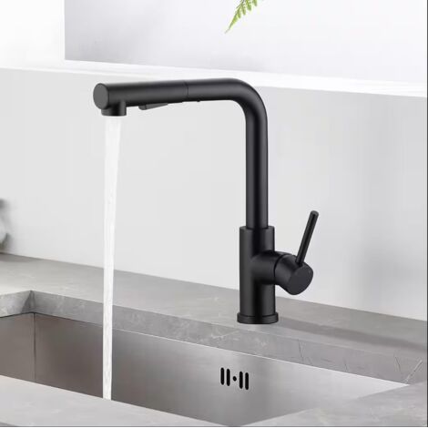 Oraymin – Mitigeur de Cuisine avec Douchette Extractible - Robinet d'Évier Pivotant à 360° en Acier Inox 304 - Finition Noir Mat - 2 Modes de Jet d'Eau - Pour évier de cuisine