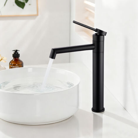 Oraymin – Mitigeur de Lavabo Haut Noir Mat avec Bec Pivotant 360° - En Acier Inoxydable 304 - Robinet de Salle de Bain pour Vasque à poser - Mélangeur Eau Chaude et Froide