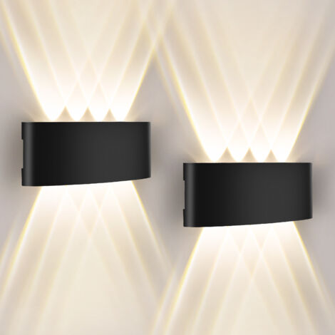 Oraymin – Pack de 2 Applique Murale Extérieure LED Noire IP65 Moderne - 8 LED - 640lm Blanc Chaud 3000K - Éclairage Haut et Bas Étanche - Double Faisceau Lumineux
